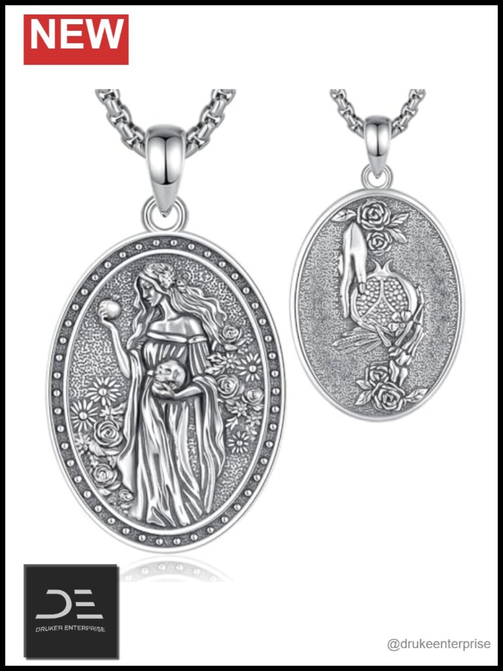 Sterling Silver Pendant Necklace Goddess Amulet, 925 Silver Charm Jewelry